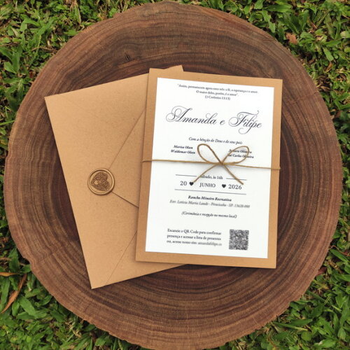 Convite de Casamento Kraft Rustico + Envelope
