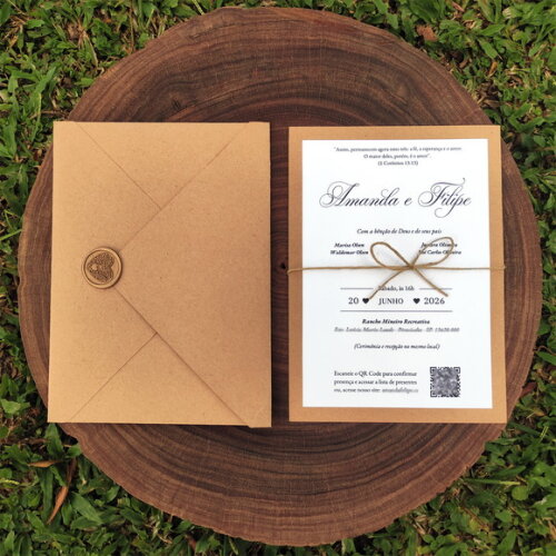 Convite de Casamento Kraft Rustico + Envelope