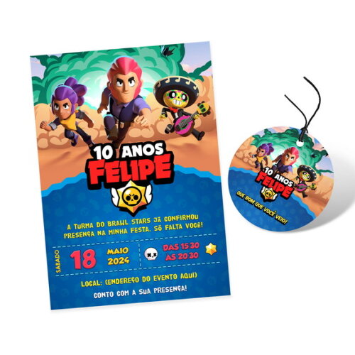Convite Digital Brawl Stars + Tag