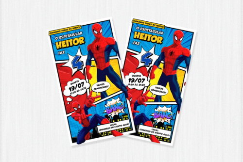 Convite Homem Aranha Quadrinhos Arte Digital