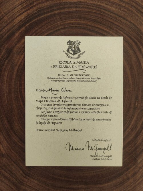Carta Hogwarts Harry Potter - Personalizada com Nome e Endereço