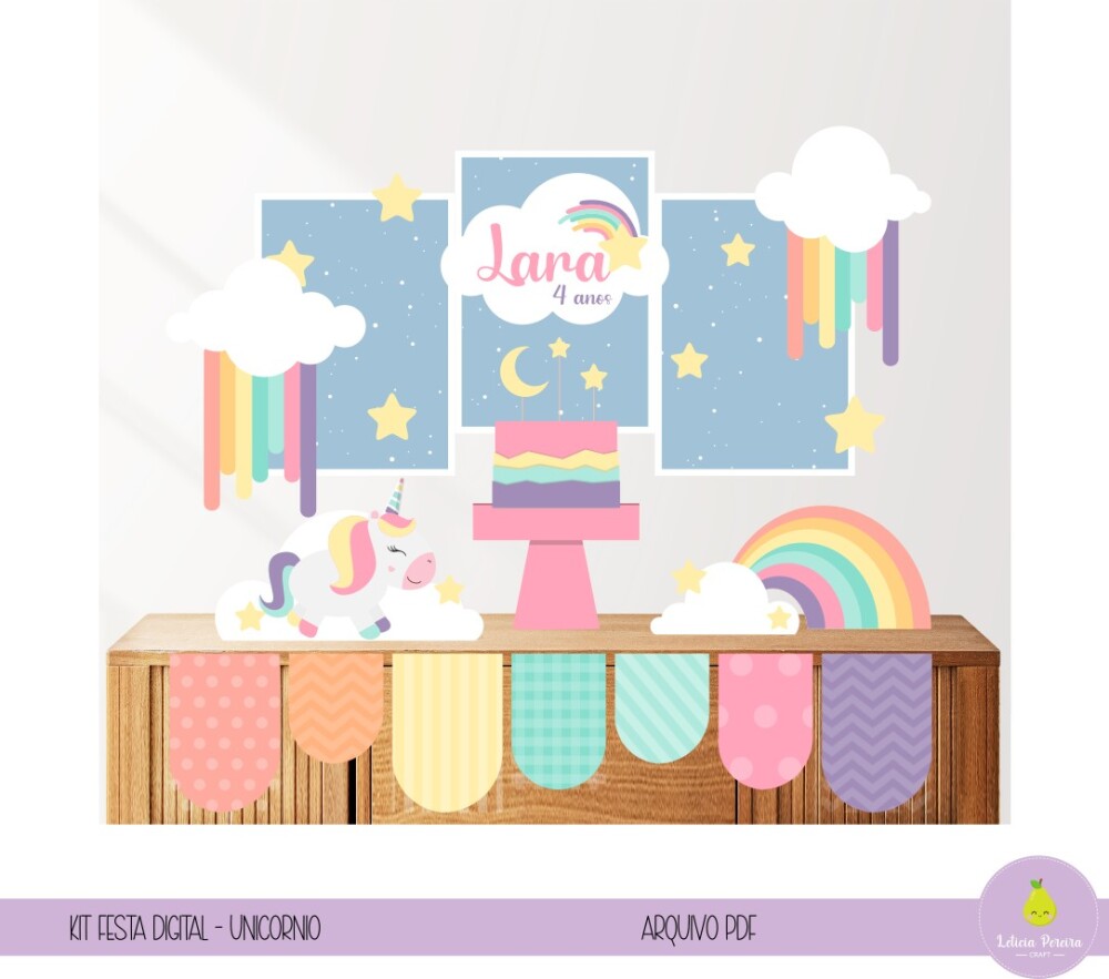 Kit Festa Digital Unicornio
