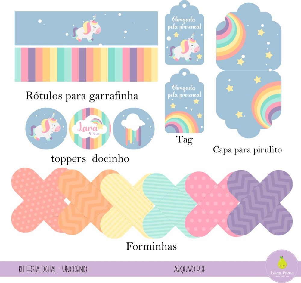 Kit Festa Digital Unicornio