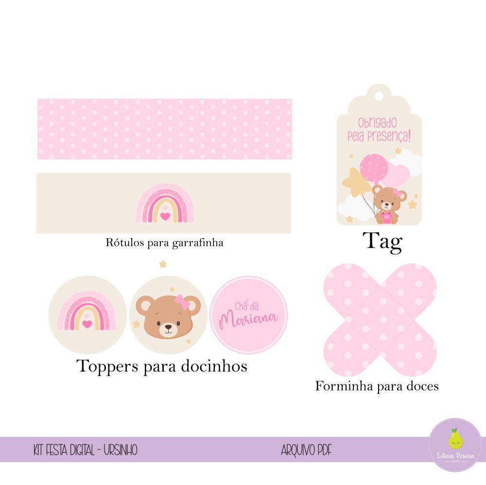 Kit Festa Digital Ursinha Rosa