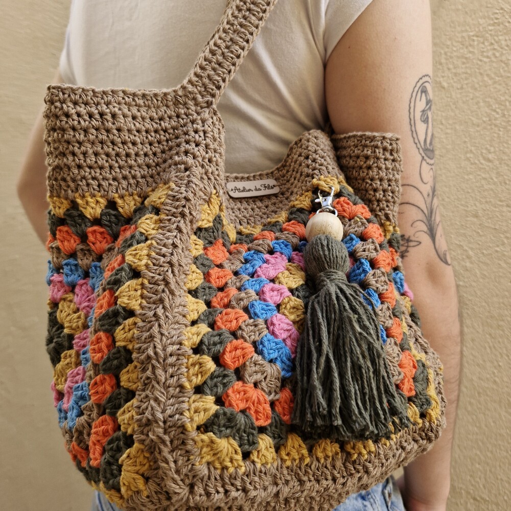 Bolsa de crochê - quadrada