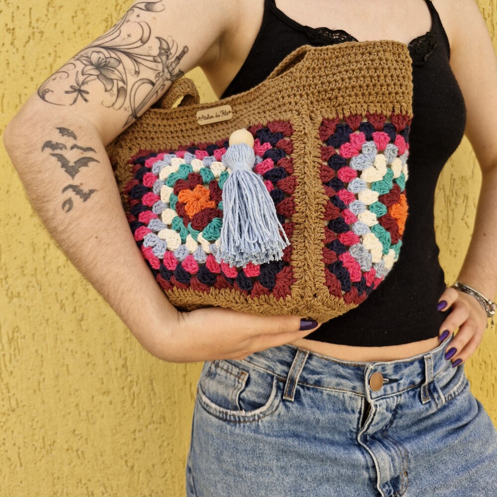 Bolsa de crochê - quadrada
