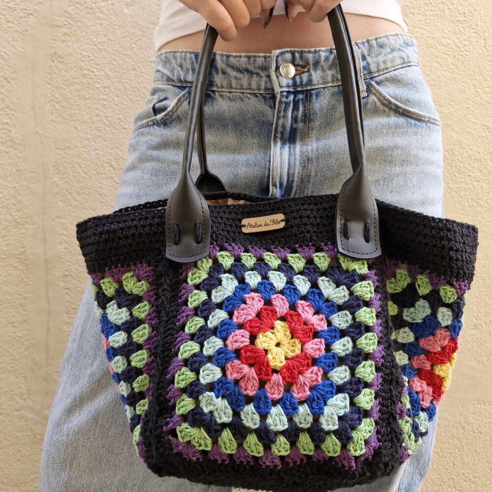 Bolsa de crochê - alça courino