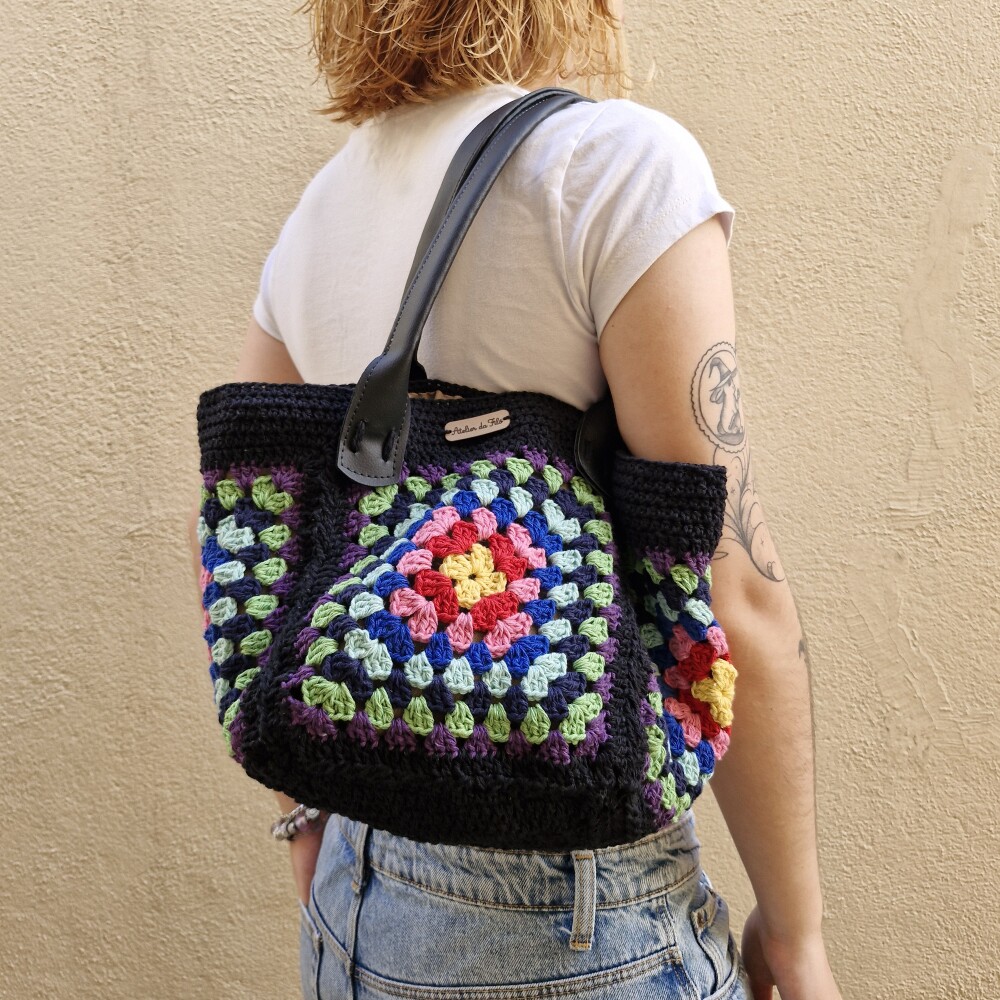 Bolsa de crochê - alça courino