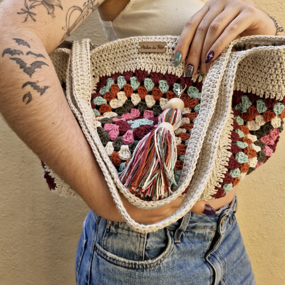 Bolsa de crochê - quadrada