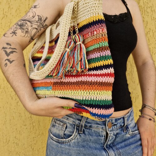 Bolsa de Crochê Cores colorida