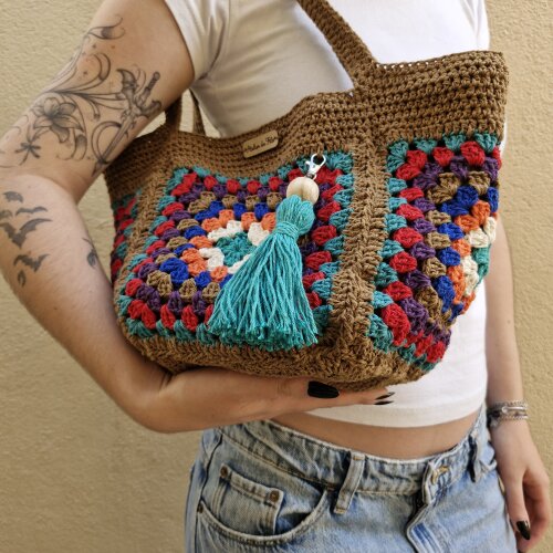 Bolsa de crochê - quadrada