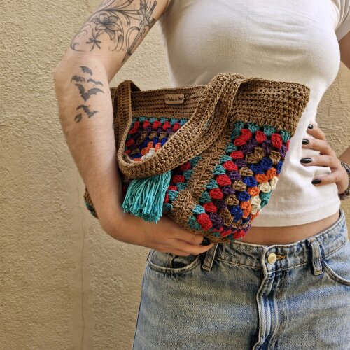 Bolsa de crochê - quadrada