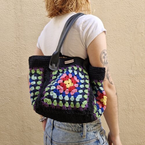 Bolsa de crochê - alça courino