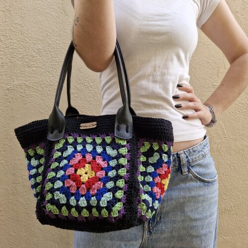 Bolsa de crochê - alça courino