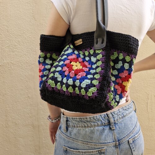 Bolsa de crochê - alça courino