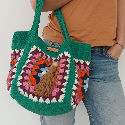 Bolsa de crochê - quadrada - verde