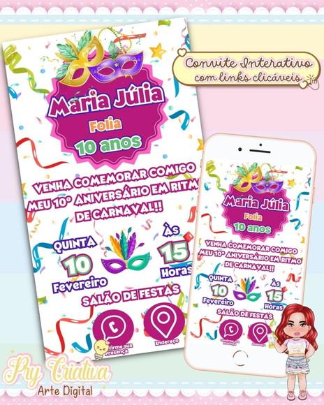 Convite Aniversário Carnaval - Digital Interativo