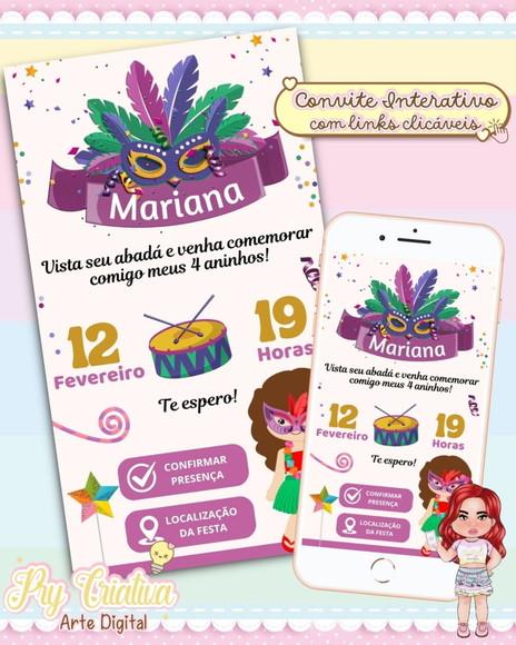 Convite Aniversário Carnaval - Digital Interativo