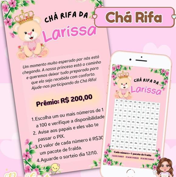 Convite Chá Rifa Ursinha Princesa Digital