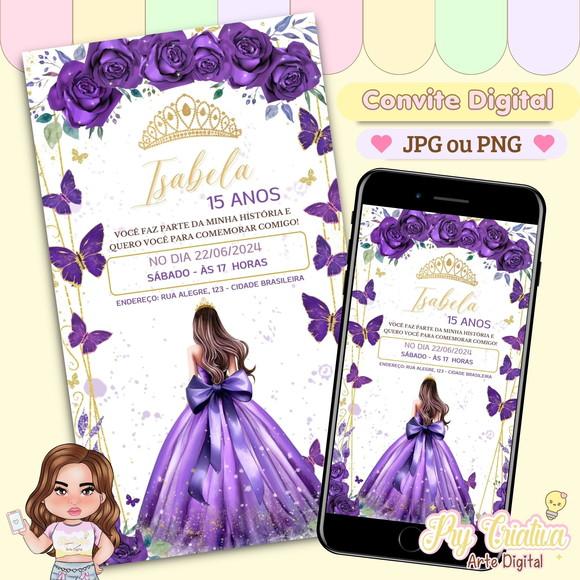 Convite Digital 15 Anos Roxo Debutante