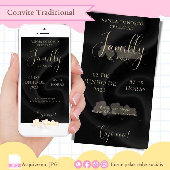 Convite Digital 25 Anos Preto e Dourado