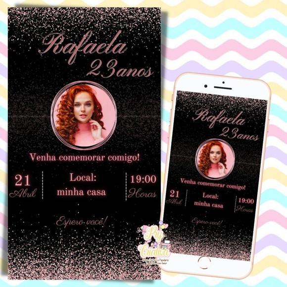 Convite Digital 23 Anos Preto e Rosa Glitter