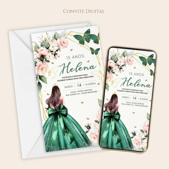 Convite Digital 15 Anos Verde Debutante