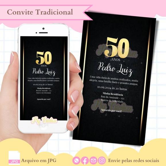 Convite Digital 50 Anos Preto e Dourado