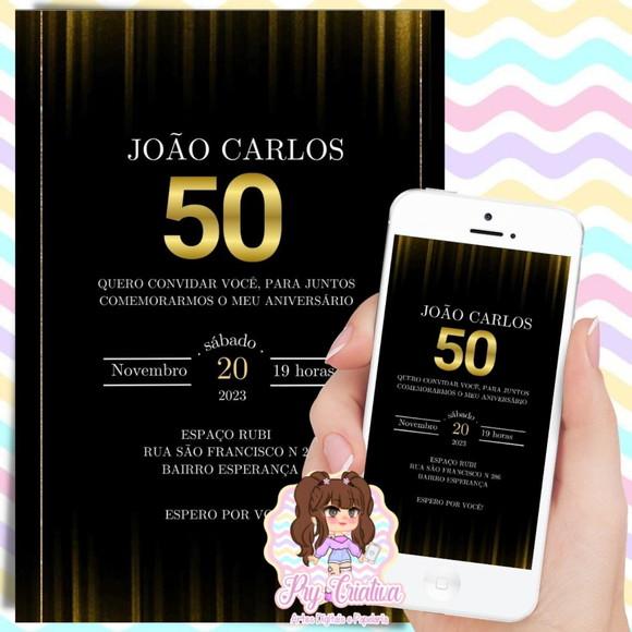 Convite Digital 50 Anos Preto e Dourado
