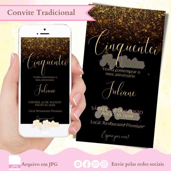 Convite Digital 50 Anos Preto e Dourado