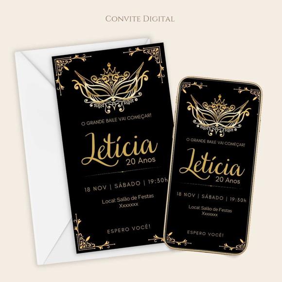 Convite Digital Adulto Feminino Baile de Máscaras