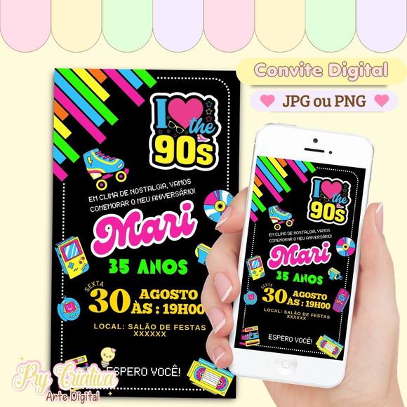 Convite Digital Adulto Flashback Anos 90