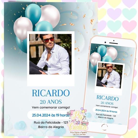 Convite Digital Adulto Masculino 20 Anos