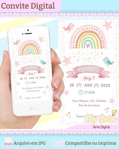 Convite Digital Boho Arco Íris Menina