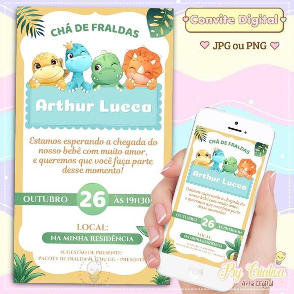 Convite Digital Chá de Bebê Dinossauro Baby