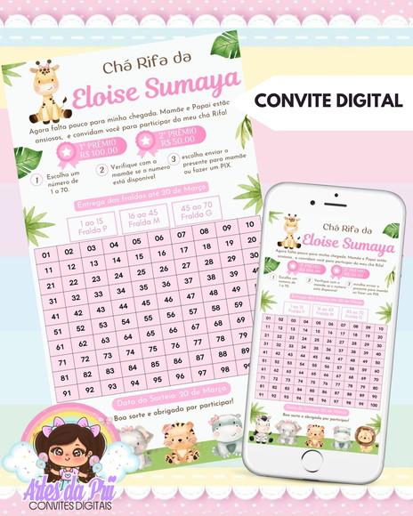 Convite Digital Chá Rifa Safari Rosa