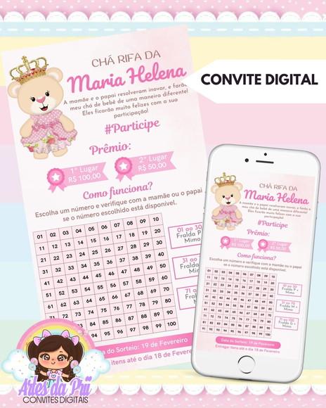 Convite Digital Chá Rifa Ursinha Princesa