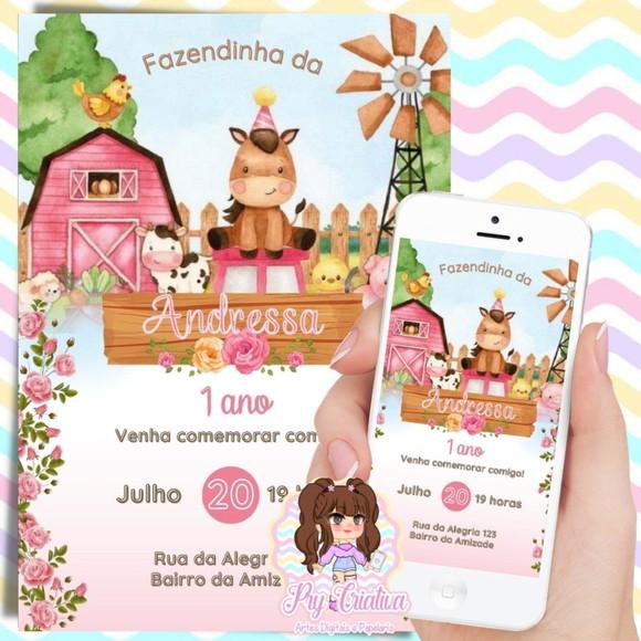 Convite Digital Fazendinha Rosa