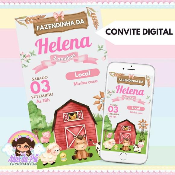 Convite Digital Fazendinha Rosa Aquarela