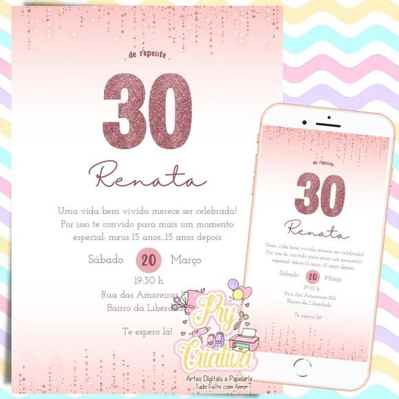 Convite Digital Glitter Rosa 30 Anos