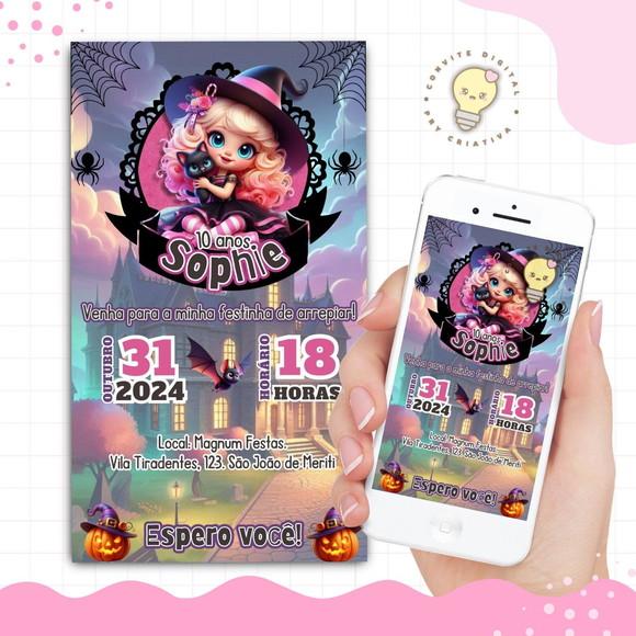 Convite Digital Halloween Rosa