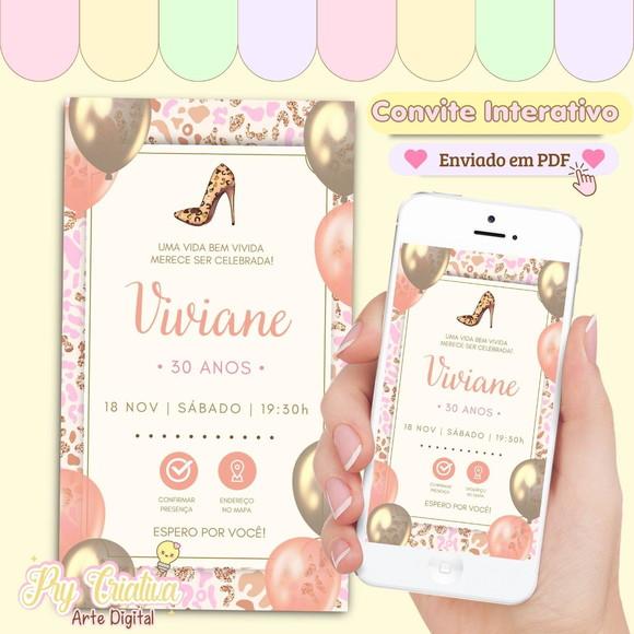 Convite Digital Interativo Adulto Feminino Oncinha