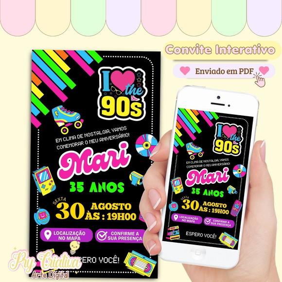 Convite Digital Interativo Adulto Flashback Anos 90