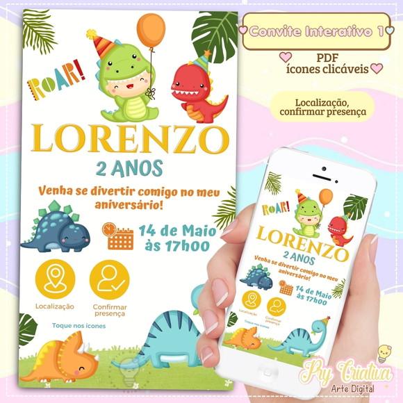 Convite Digital Interativo Dinossauro Baby