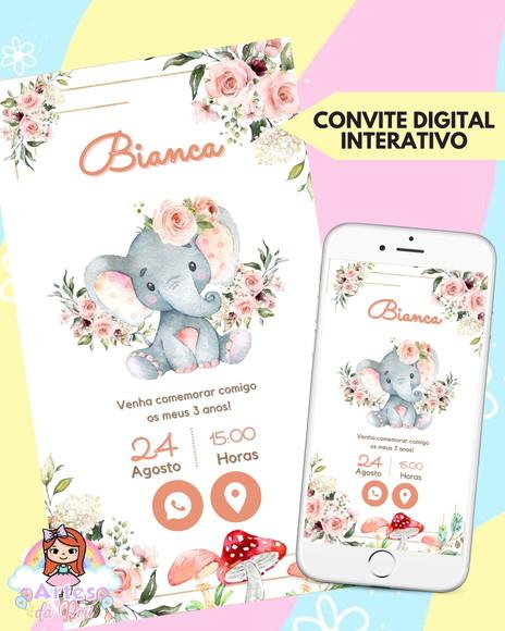 Convite Digital Interativo Elefante Rosa