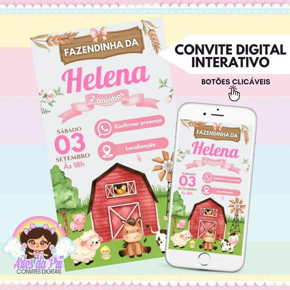 Convite Digital Interativo Fazendinha Rosa