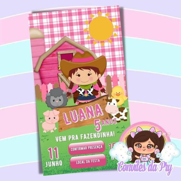 Convite Digital Interativo Fazendinha Rosa