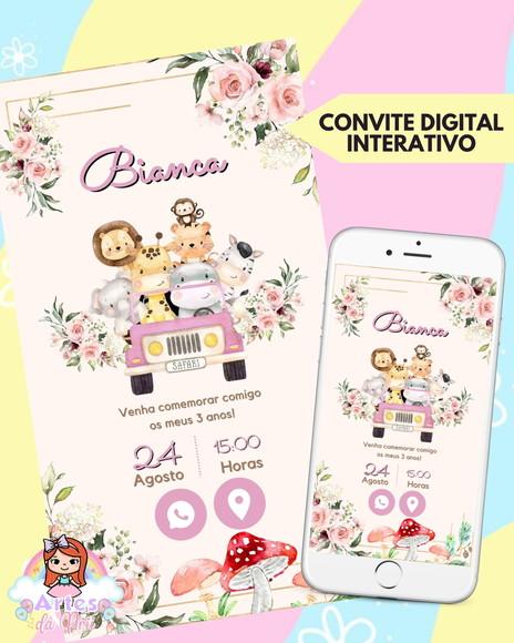 Convite Digital Interativo Safari Rosa