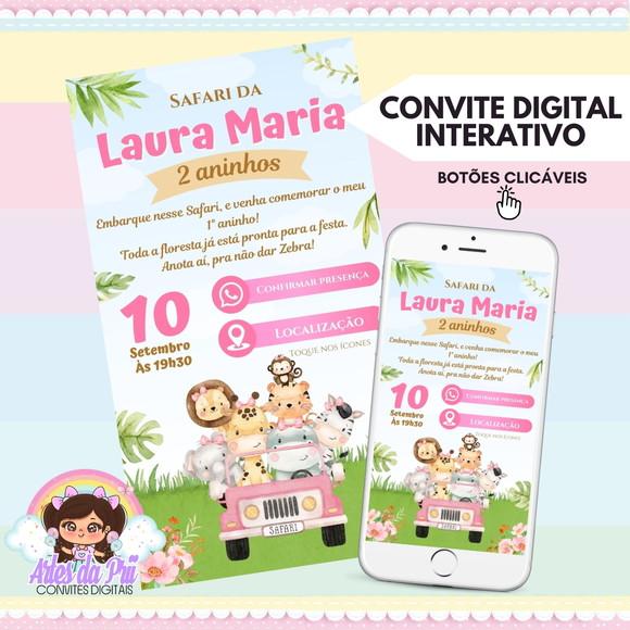Convite Digital Interativo Safari Rosa