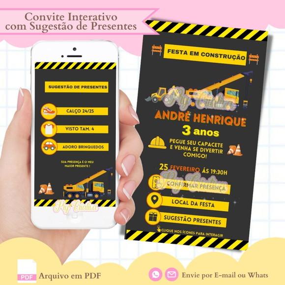 Convite Digital Interativo Trator Construção